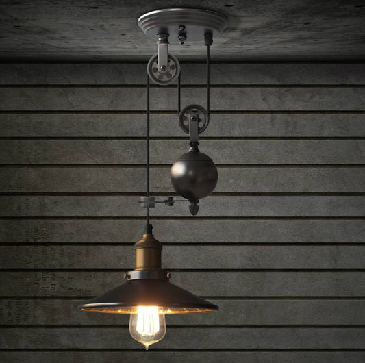 Black mirror shade pulley pendant light