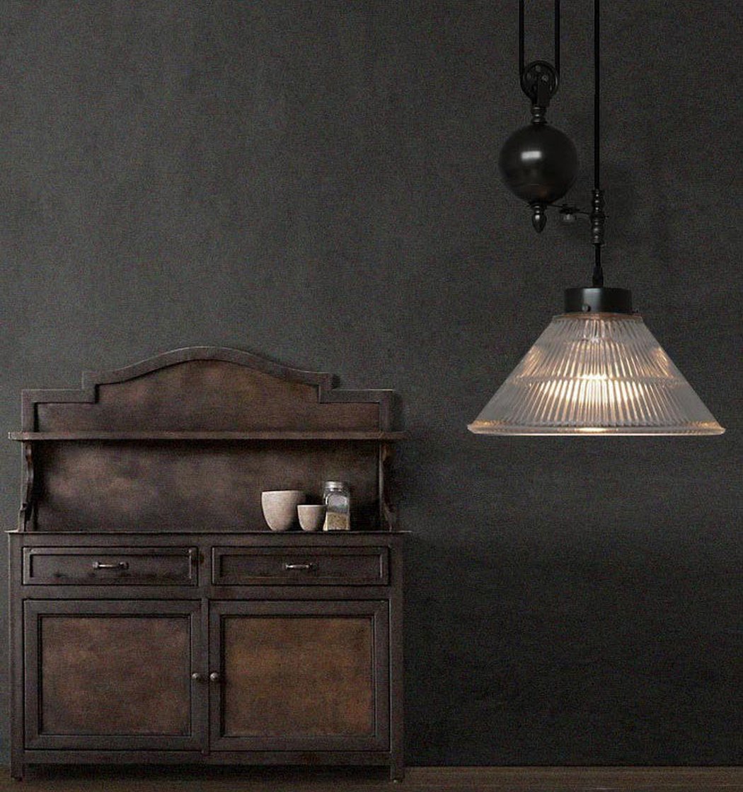 Ribbed Cone Glass Shade Pulley Lamp