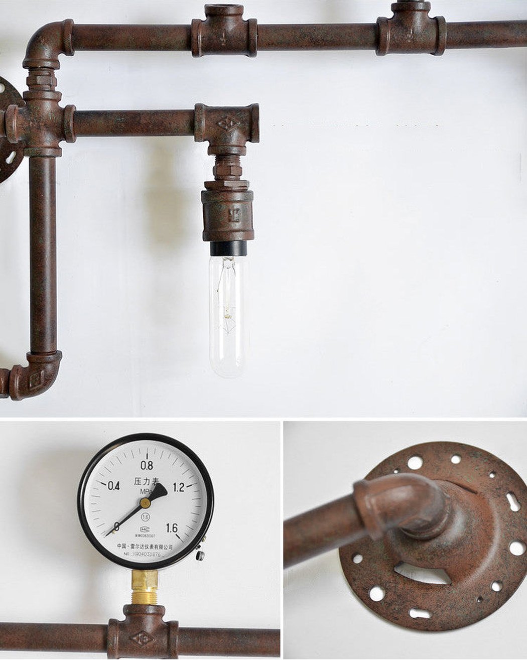 Steampunk water pipe iron wall light with Edison Bulbs