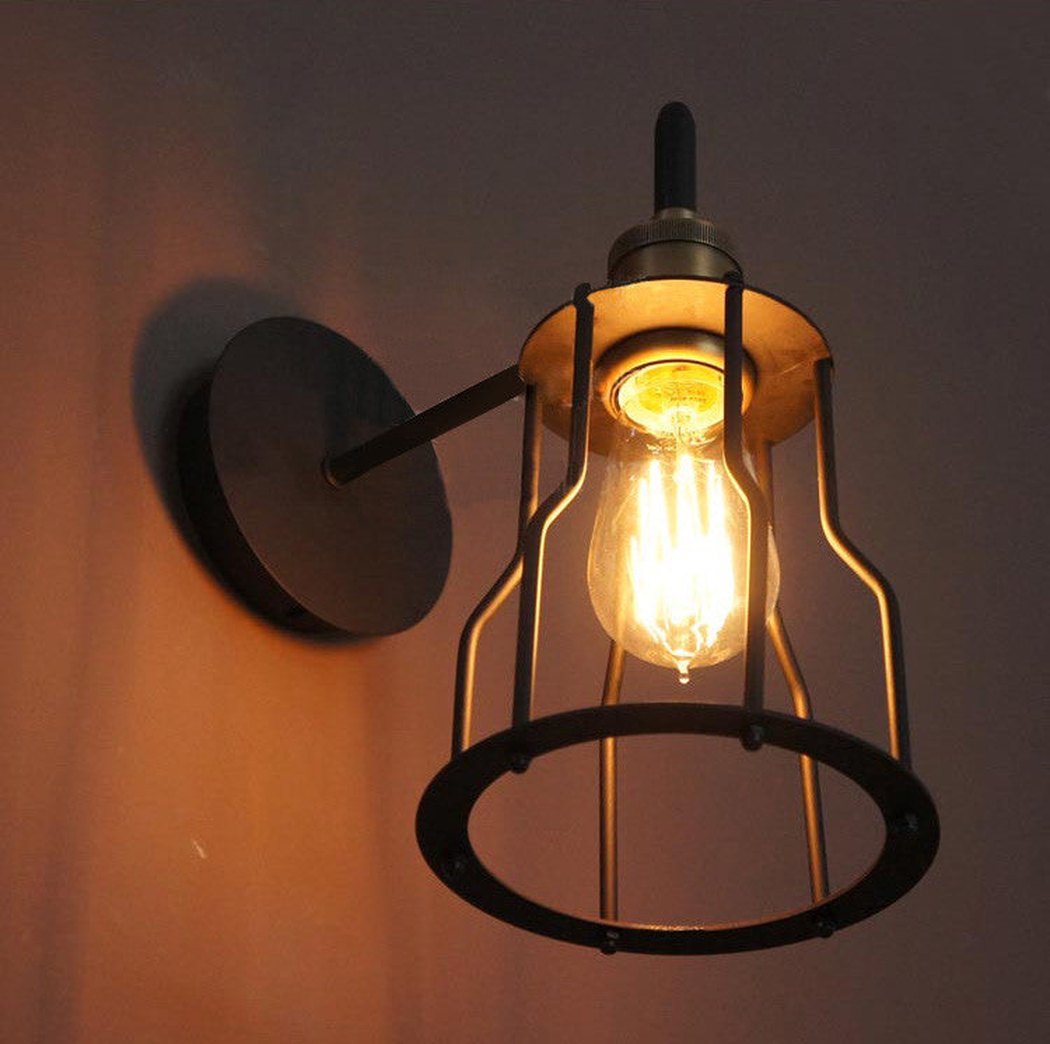 Iron Wire Cage Industrial Brass Fitting Wall Light