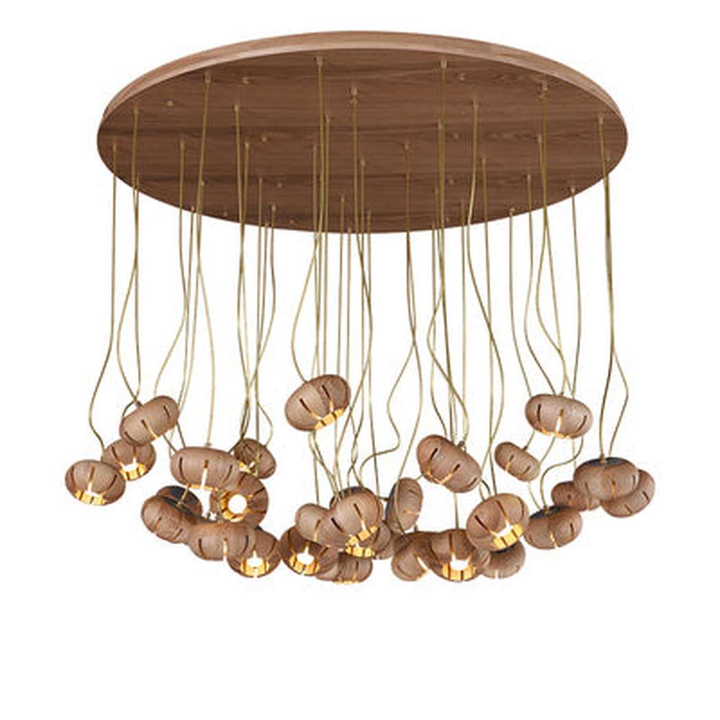 Wooden Petal Round Cluster Pendant Light Chandelier