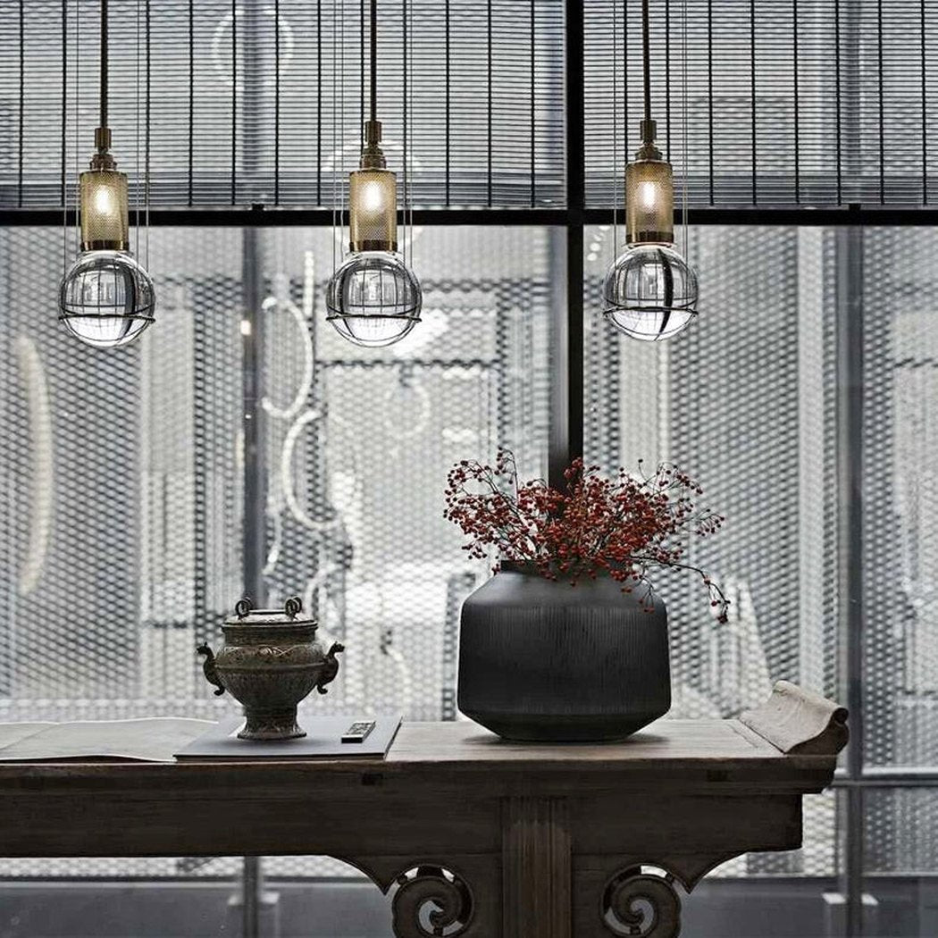 Opal round glass suspended sphere midcentury pendant Light