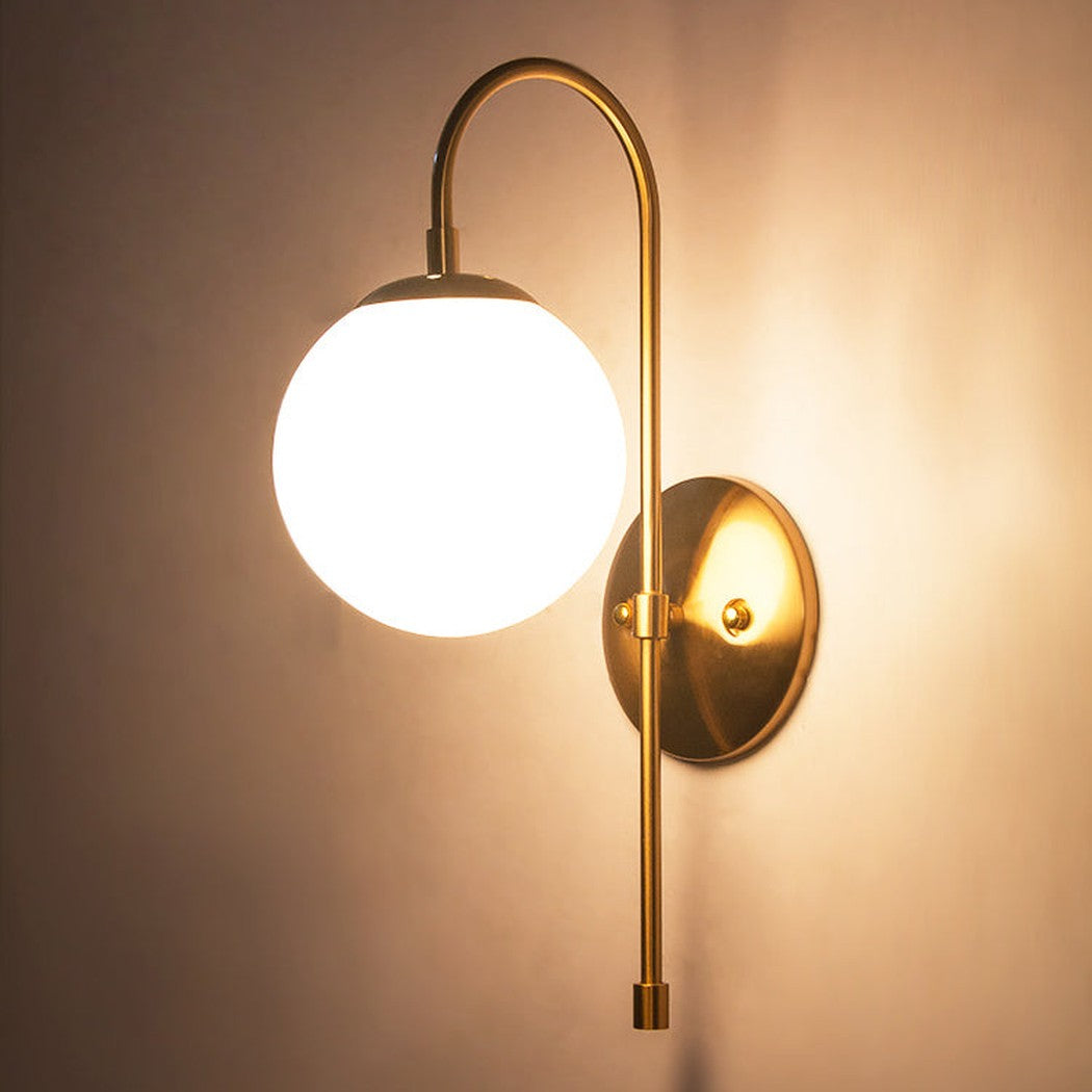 Frosted glass ball gooseneck wall light - on in dark