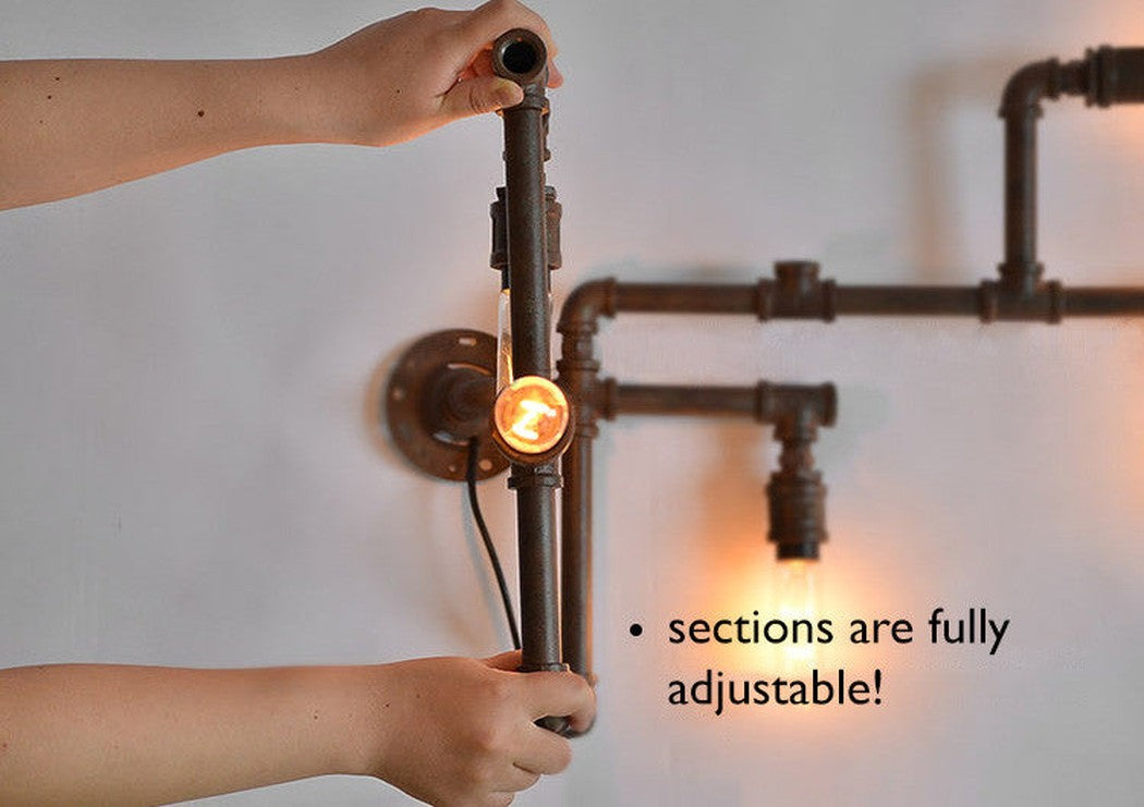 Steampunk water pipe iron wall light with Edison Bulbs