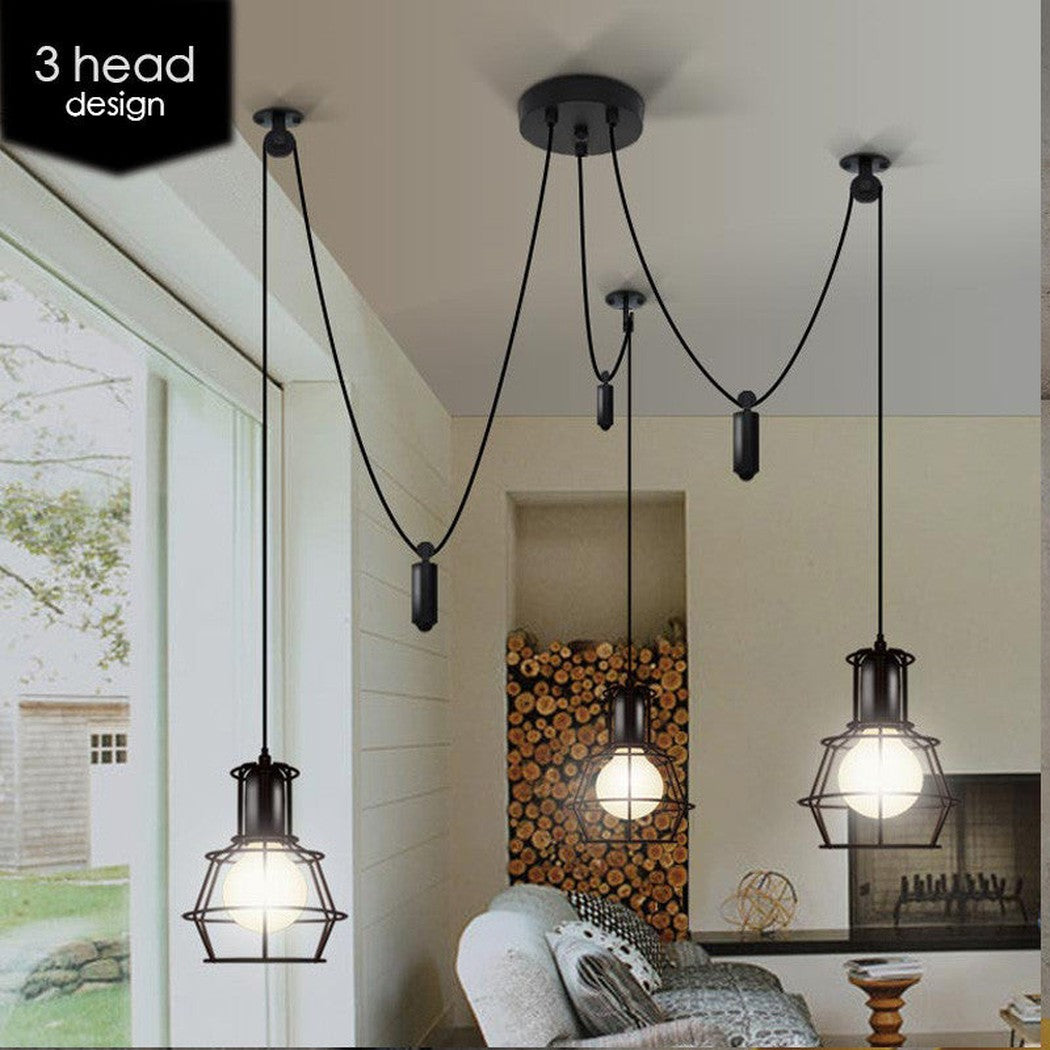 Multi head Work Lamp Cage Chandelier - 3 heads