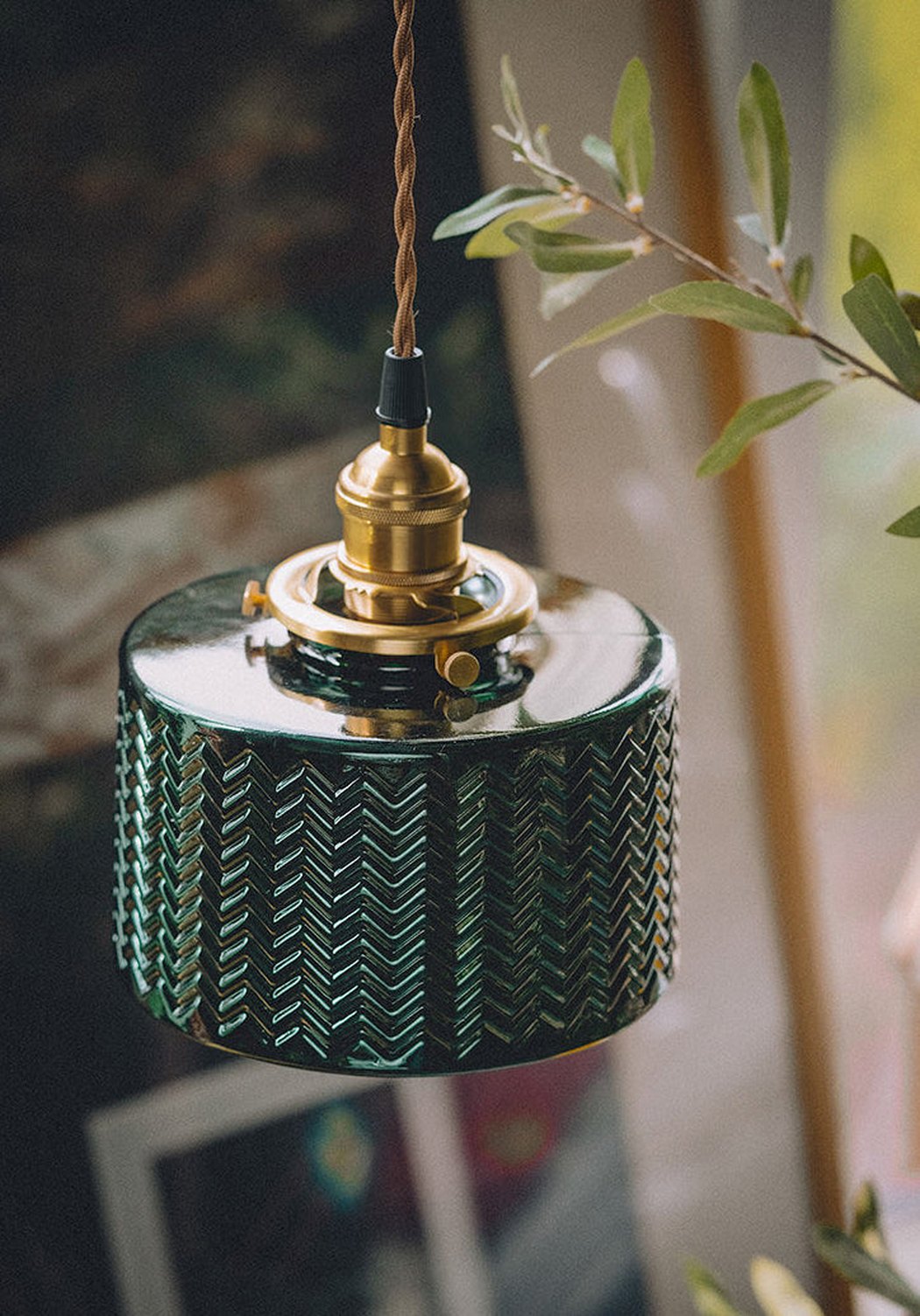Emerald Fluted Dome Glass With Brass Fitting Art Deco Pendant Light