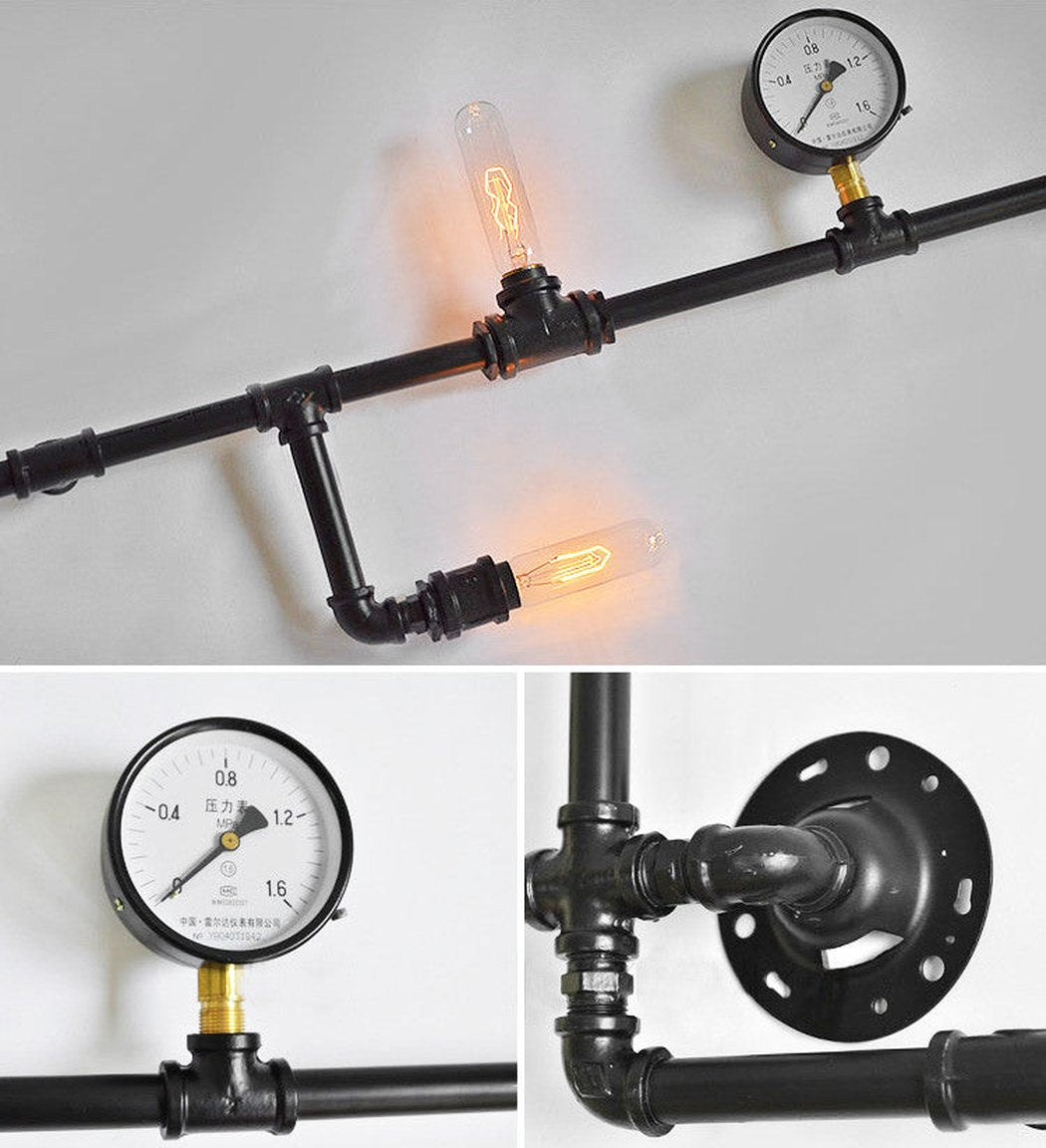 Steampunk water pipe iron wall light with Edison Bulbs