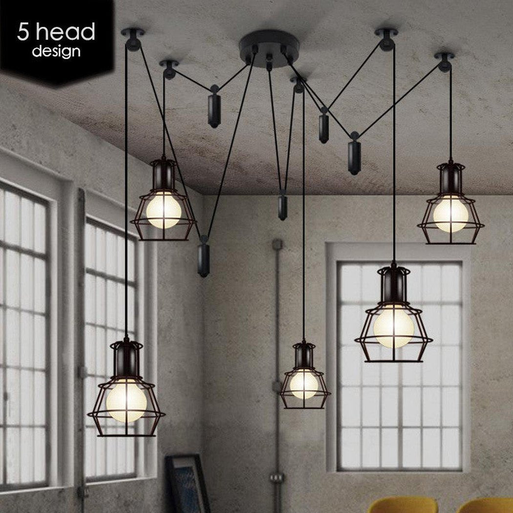 Multi head Work Lamp Cage Chandelier - 5 heads