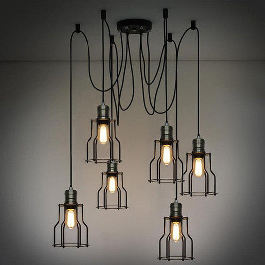 Industrial Wire Cage 6 Bulb Pendant Light