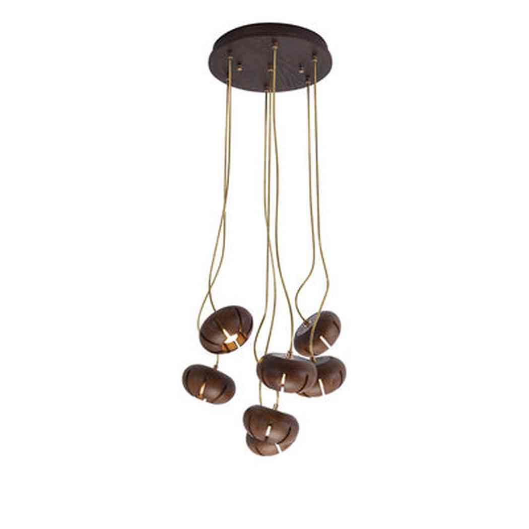 Wooden Petal Round Cluster Pendant Light Chandelier