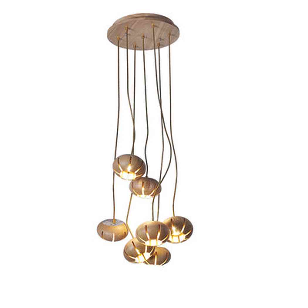 Wooden Petal Round Cluster Pendant Light Chandelier