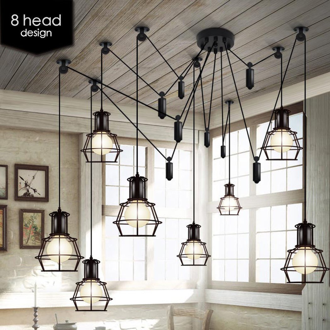 Multi head Work Lamp Cage Chandelier - 8 heads
