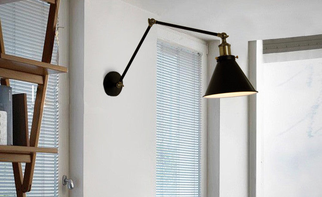 Black Cone Shade Contemporary Loft Bedside light in room