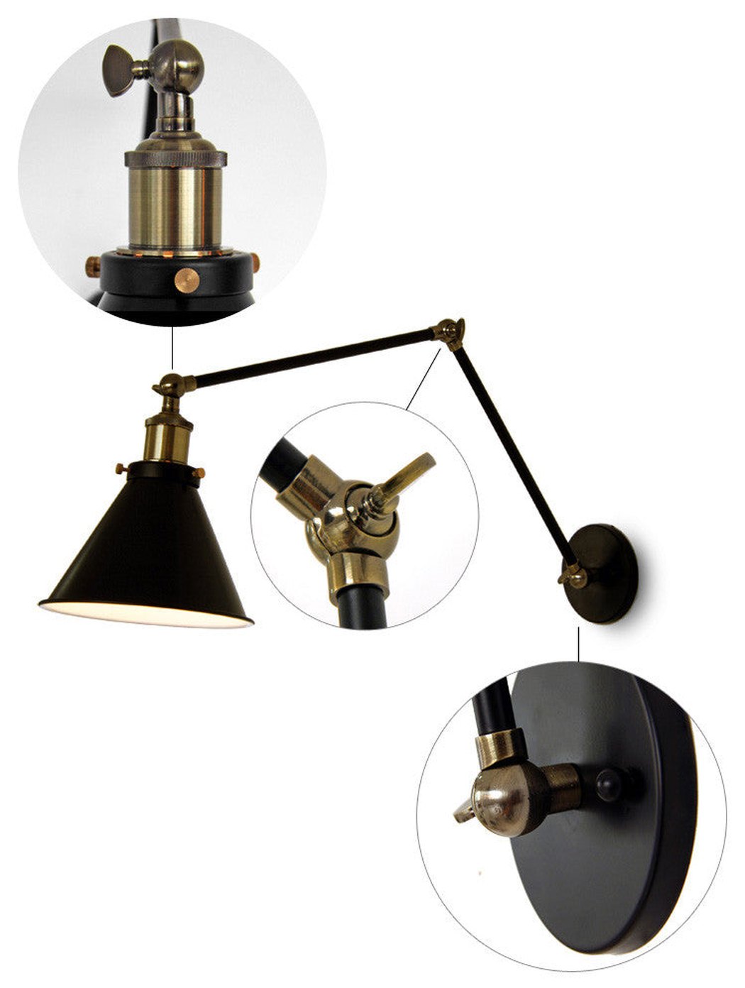Black Cone Shade Contemporary Loft Wall Sconce - Details