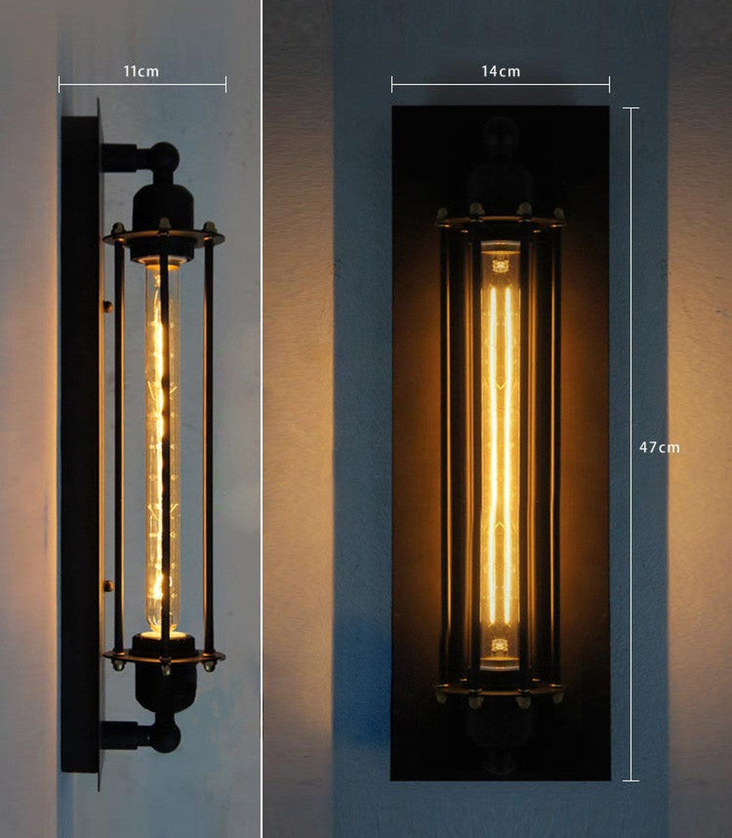Industrial Retro Long Pencil Bulb Metal Wall Sconce Light