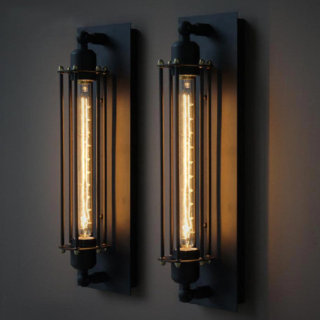 Industrial Retro Long Pencil Bulb Metal Wall Sconce Light