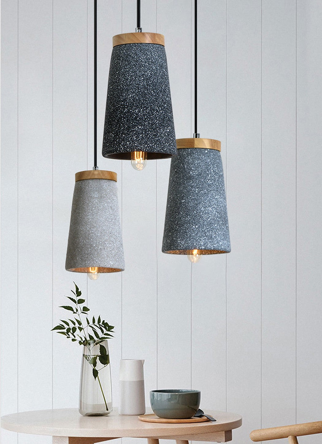 Coburg Wooden Top Stone Shade Pendant Light