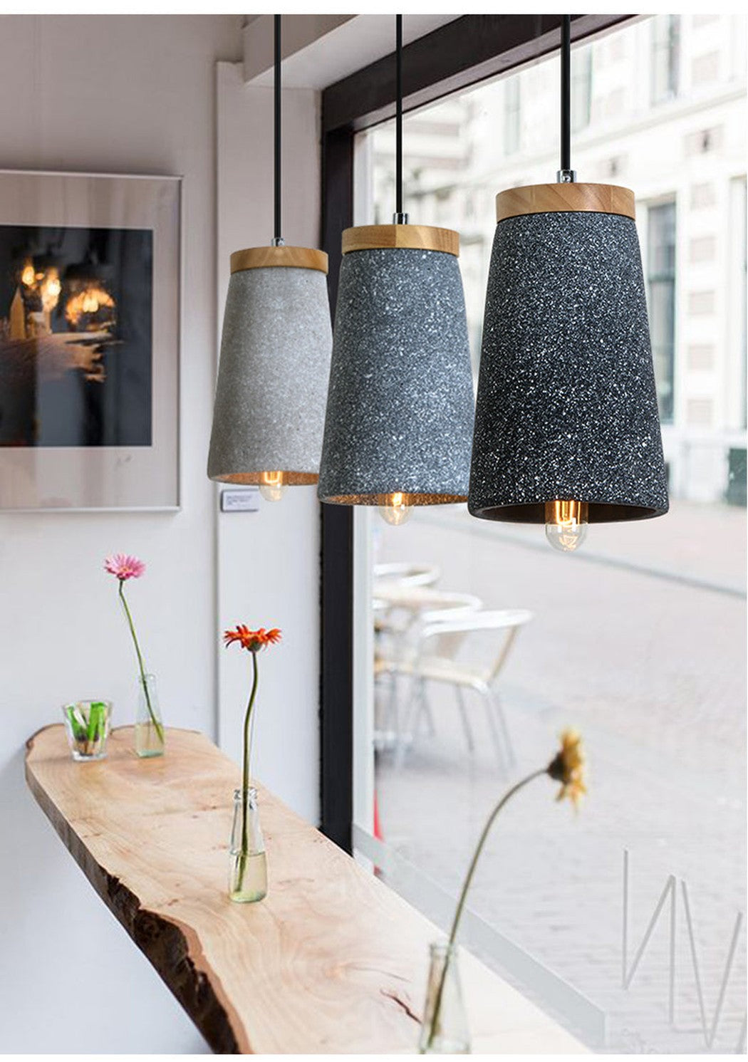 Coburg Wooden Top Stone Shade Pendant Light