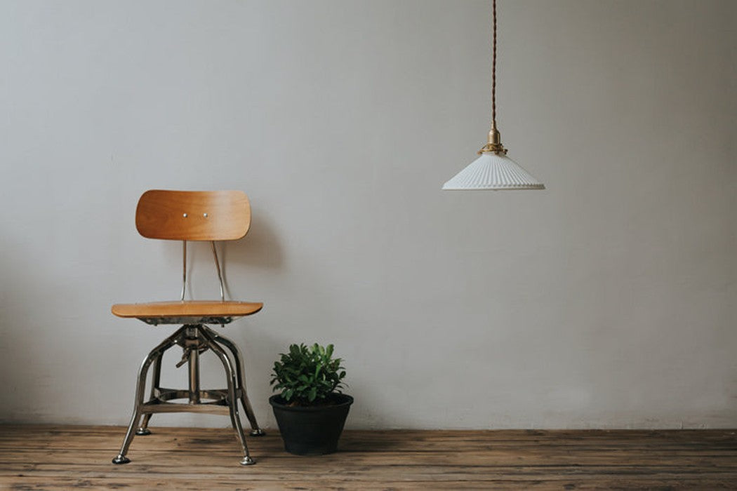 Eden Fluted White Shade With Brass Fitting midcentury Pendant Light