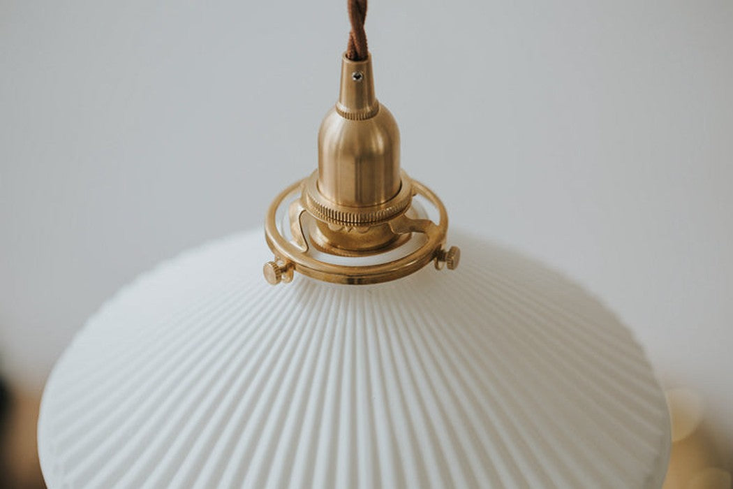 Eden Fluted White Shade With Brass Fitting midcentury Pendant Light