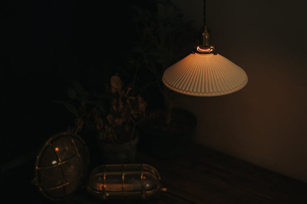 Eden Fluted White Shade With Brass Fitting midcentury Pendant Light