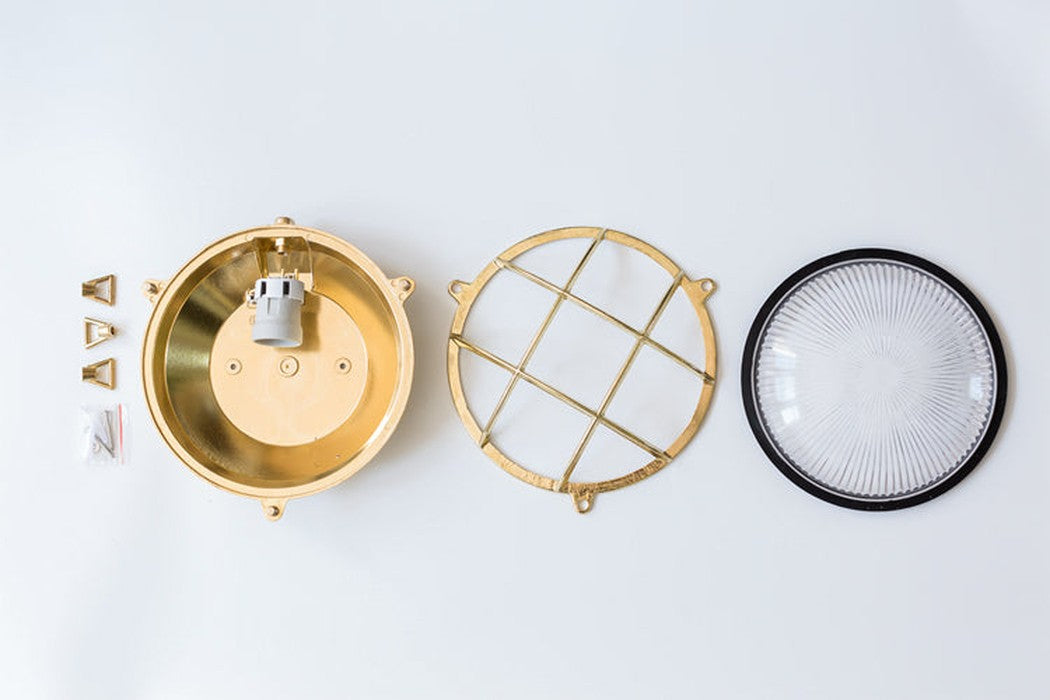Nautilus Round Brass cage outdoor wall light / ceiling light
