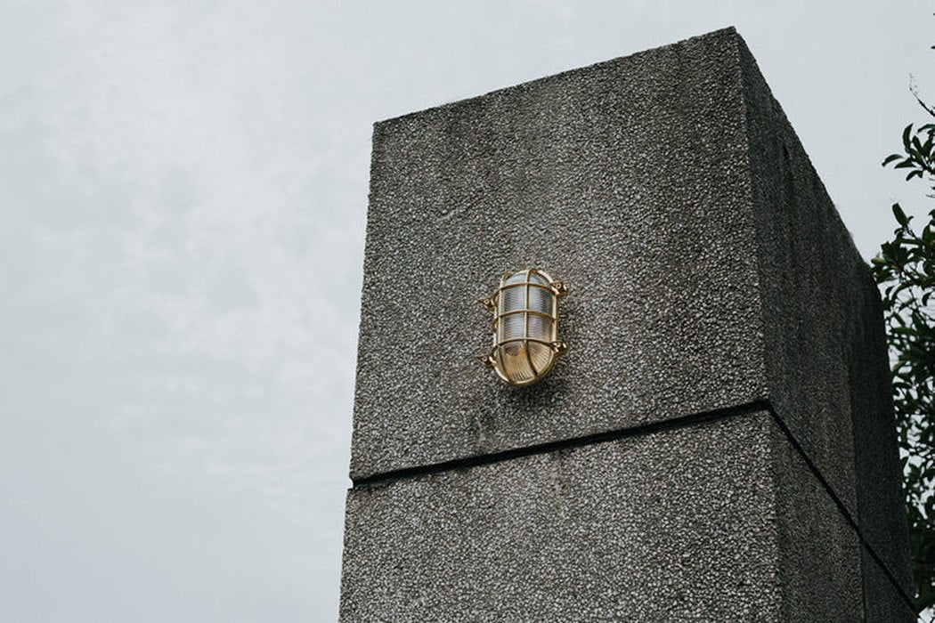 Nautilus Oval brass cage outdoor wall light / ceiling Light