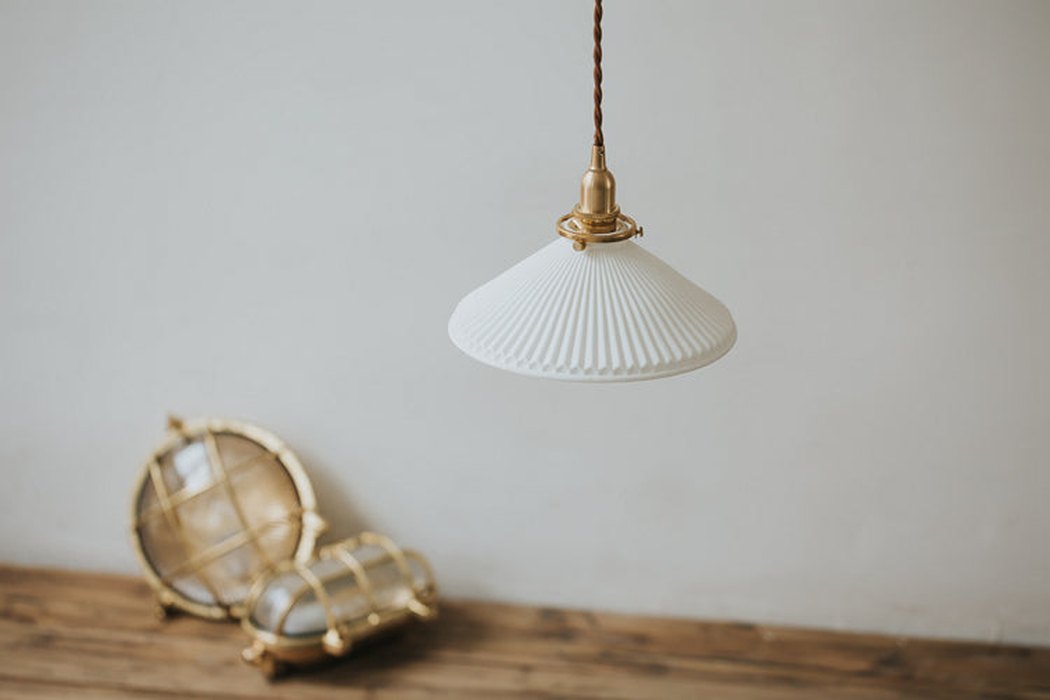 Eden Fluted White Shade With Brass Fitting midcentury Pendant Light