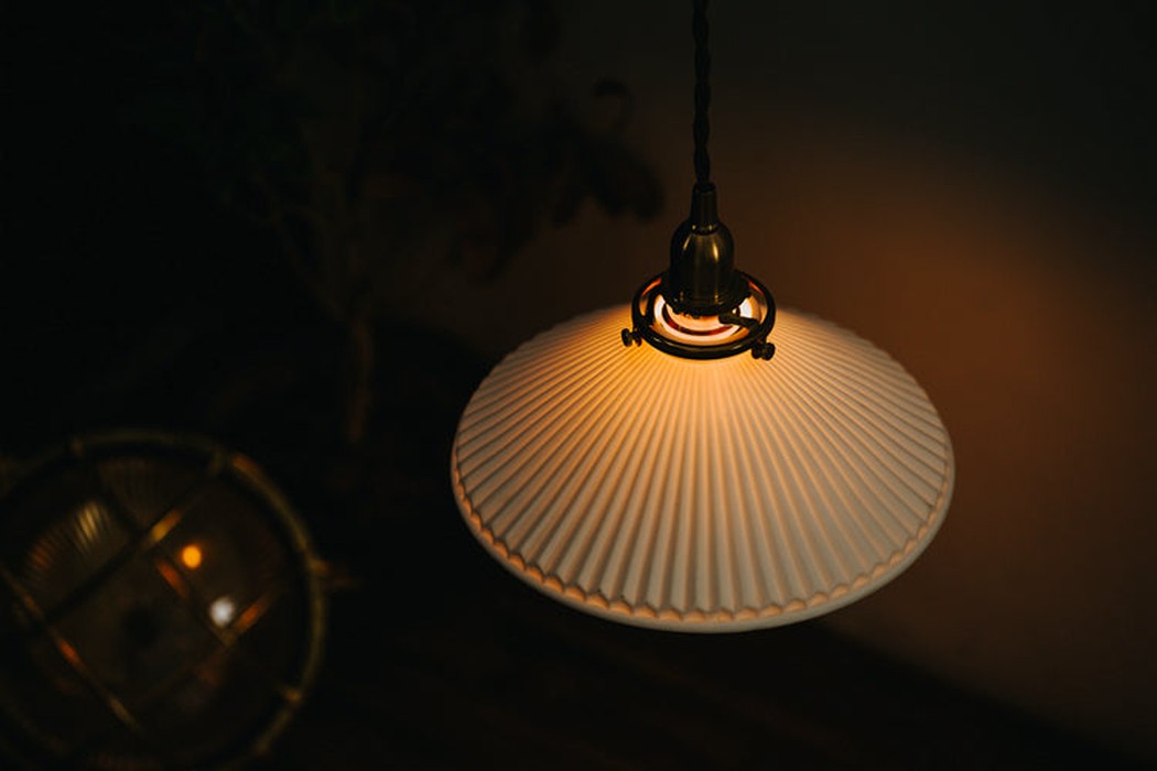 Eden Fluted White Shade With Brass Fitting midcentury Pendant Light