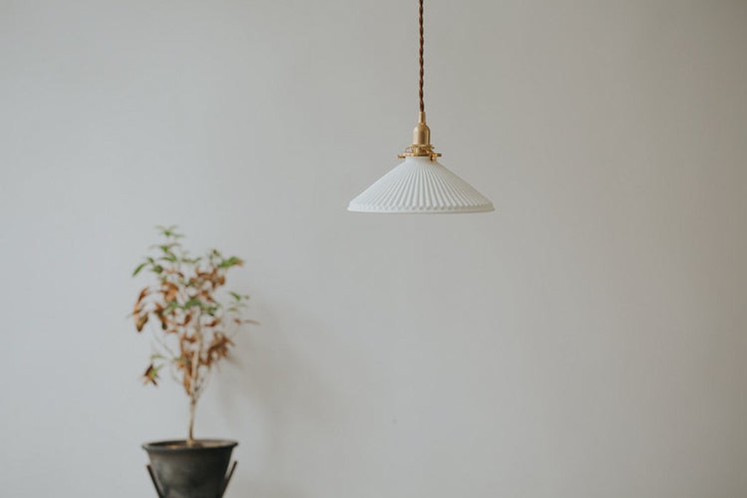 Eden Fluted White Shade With Brass Fitting midcentury Pendant Light