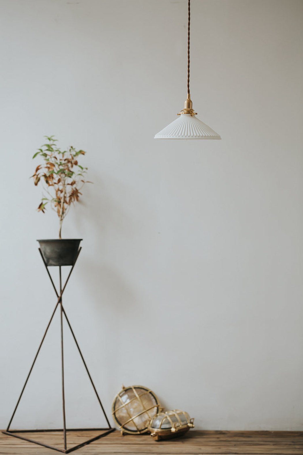 Eden Fluted White Shade With Brass Fitting midcentury Pendant Light