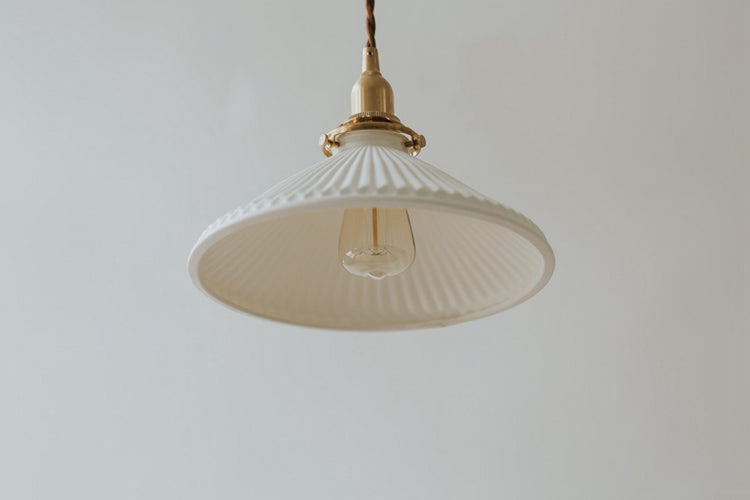 Eden Fluted White Shade With Brass Fitting midcentury Pendant Light