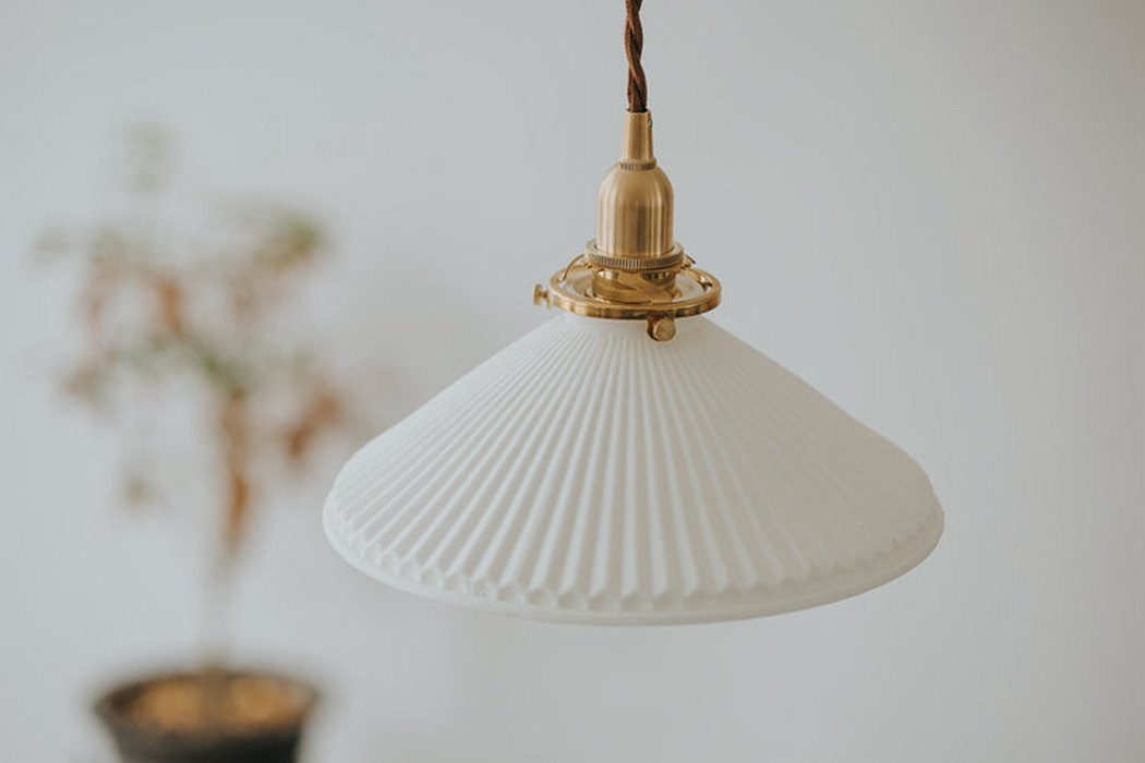 Eden Fluted White Shade With Brass Fitting midcentury Pendant Light