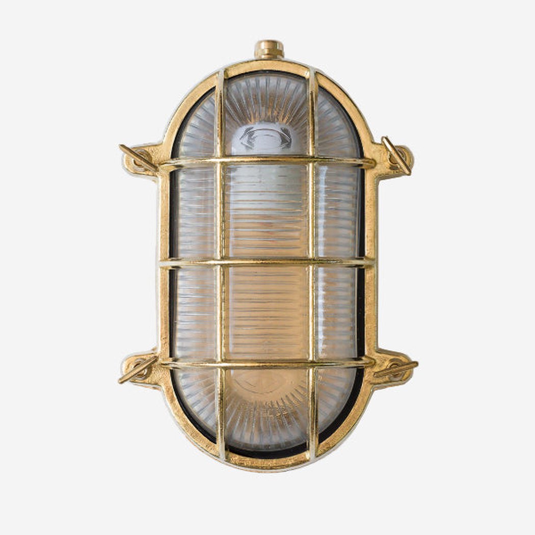 Nautilus Oval brass cage outdoor wall light / ceiling Light