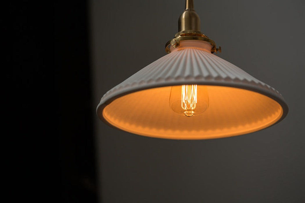 Eden Fluted White Shade With Brass Fitting midcentury Pendant Light