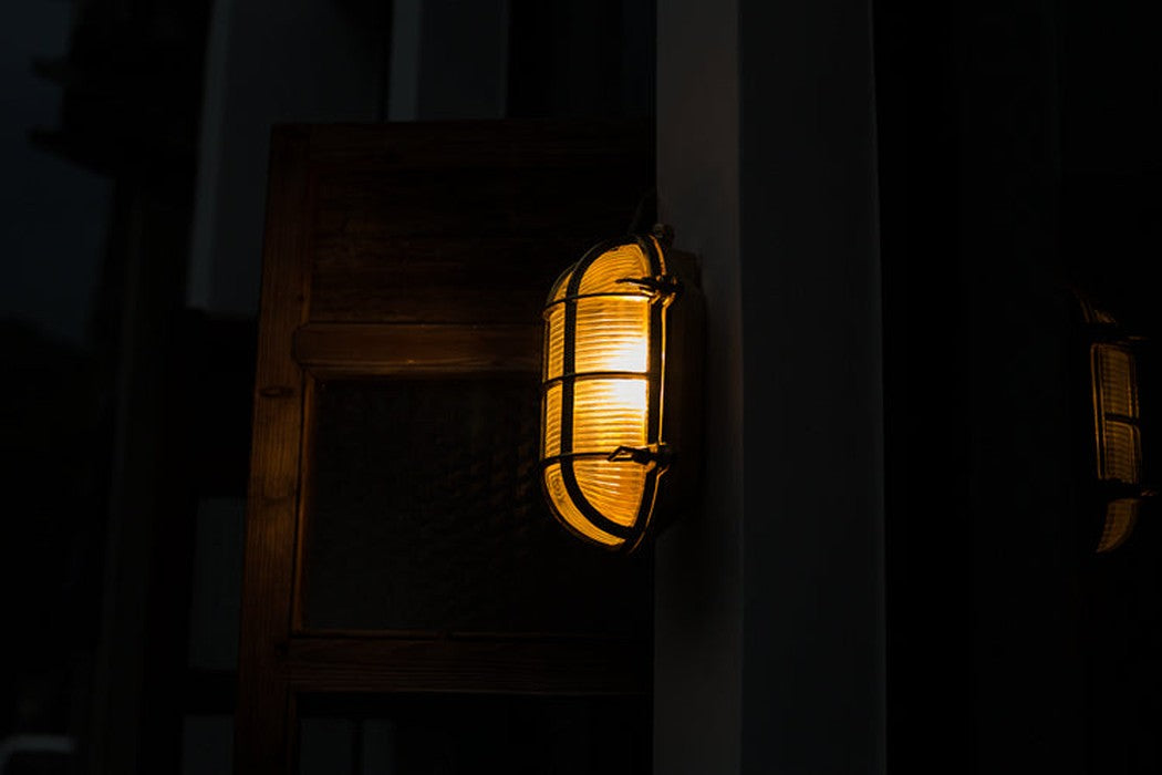 Nautilus Oval brass cage outdoor wall light / ceiling Light