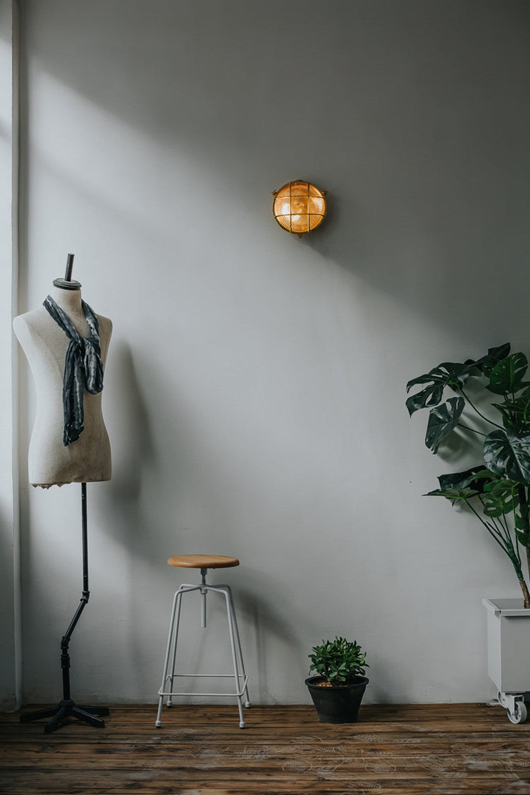 Nautilus Round Brass cage outdoor wall light / ceiling light