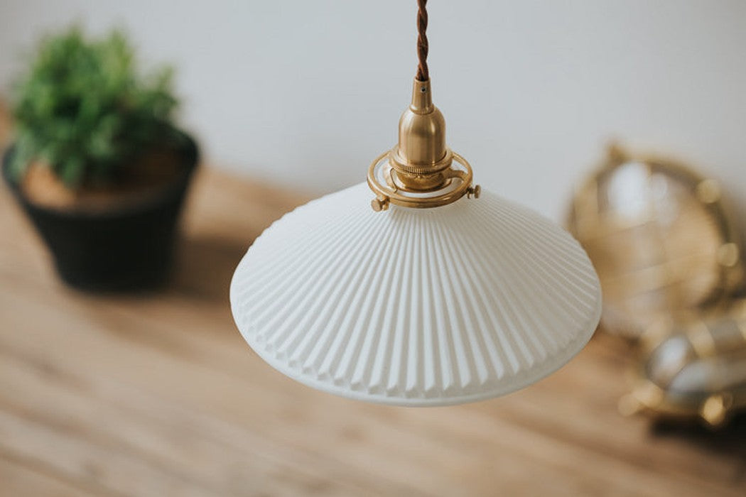 Eden Fluted White Shade With Brass Fitting midcentury Pendant Light
