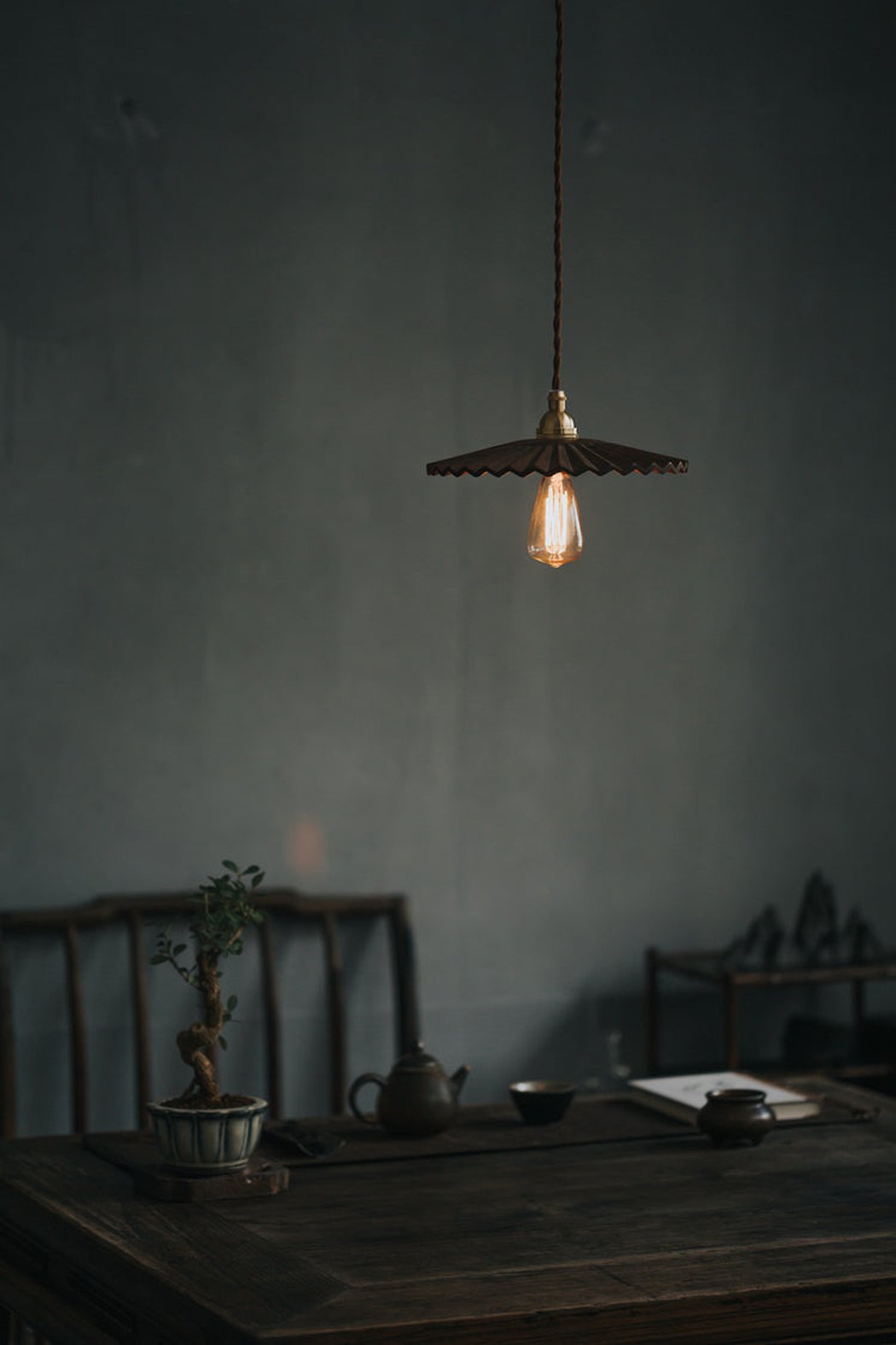Caffeine fluted walnut wooden shade pendant light
