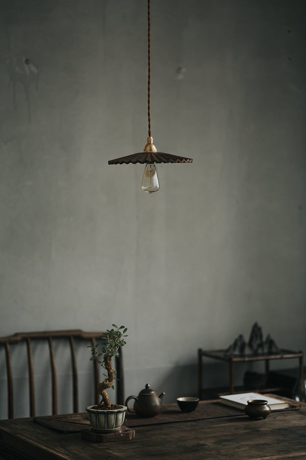 Caffeine fluted walnut wooden shade pendant light