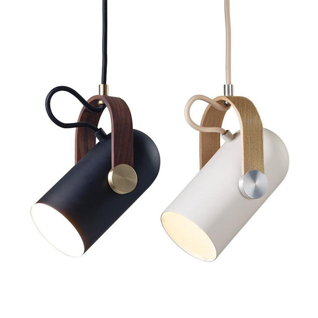 Black Spotlight Minimalist Line Wooden Brass Detail Pendant Light