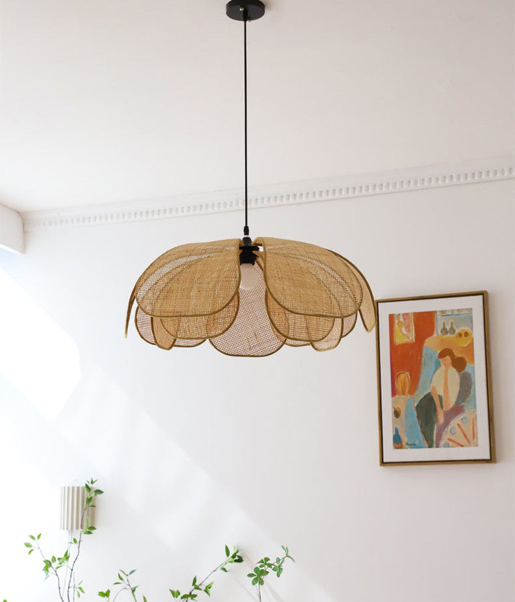 Cefalu Rattan Petals Floral Pendant Light installed