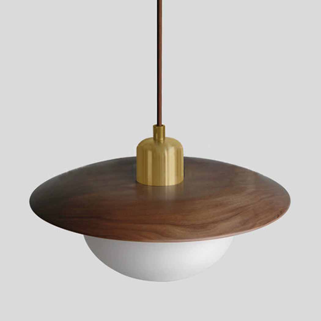 Kato wooden shade japandi pendant light walnut top detail