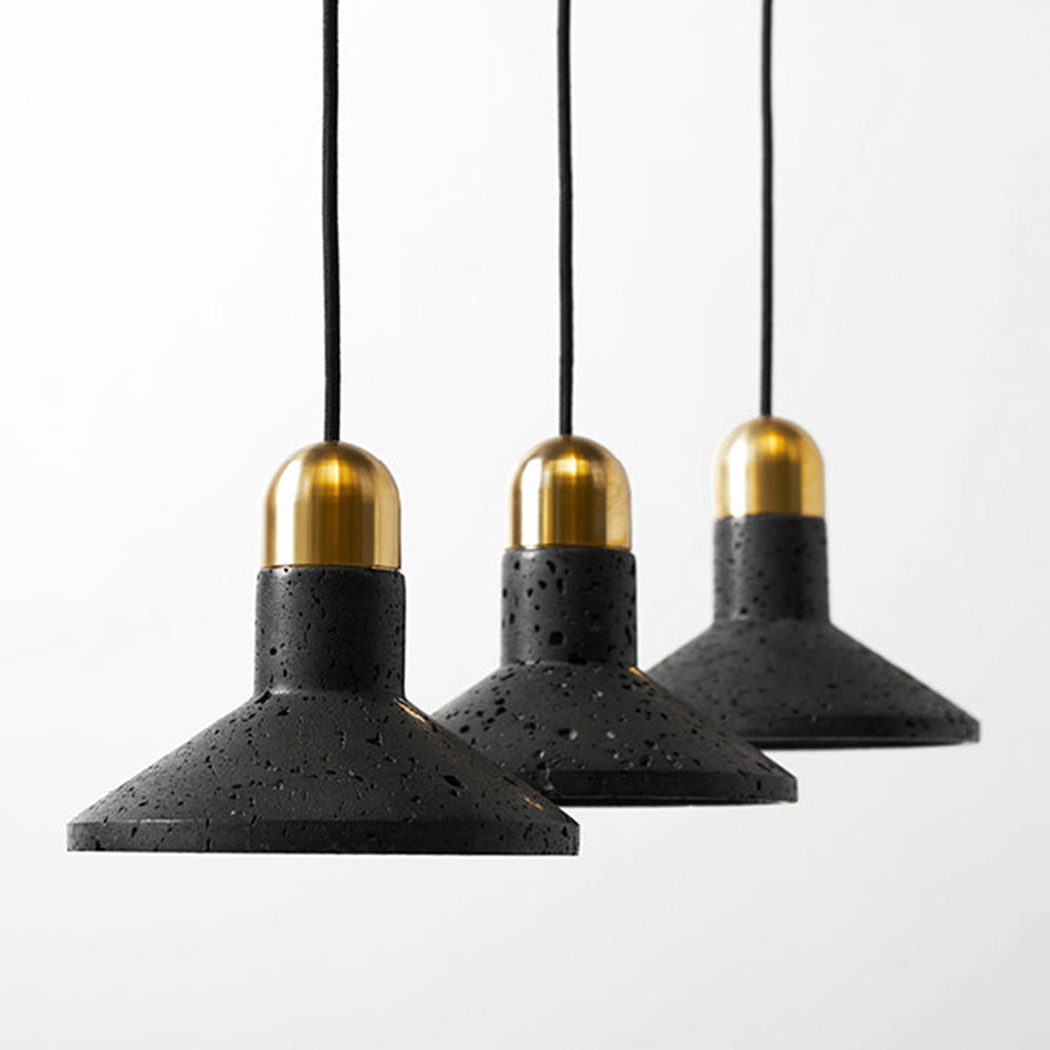 Black Lava D Stone Minimalist Line Pendant Light