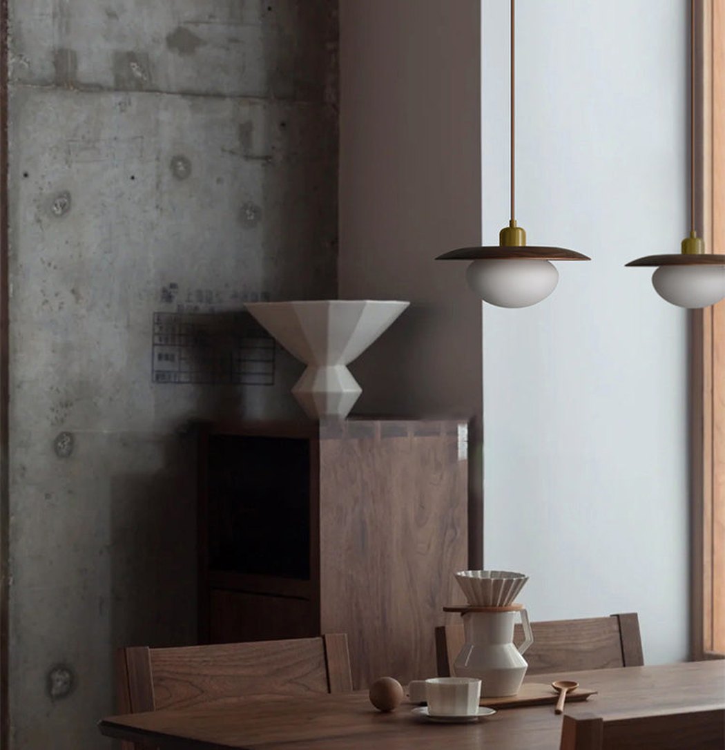 Kato wooden shade japandi pendant light dining setting