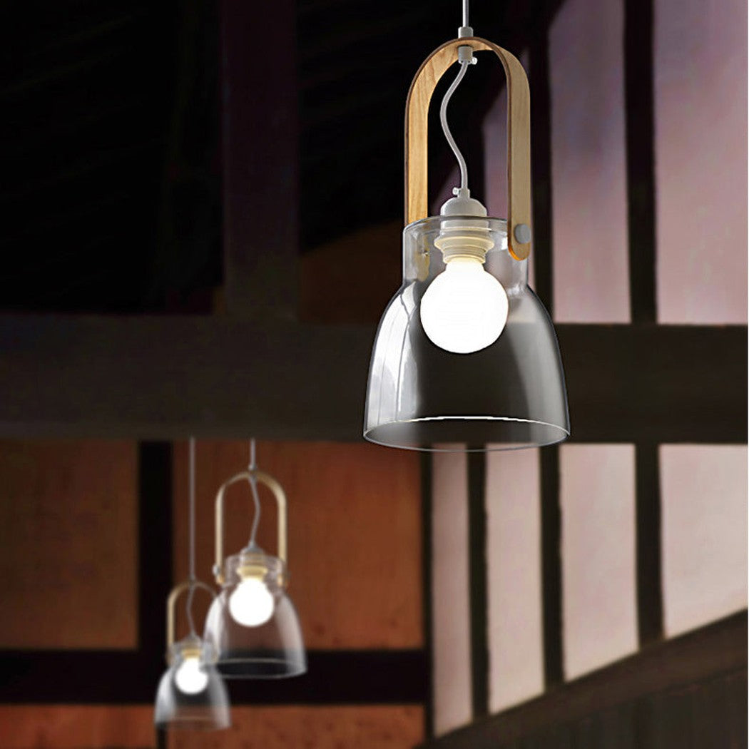 Skandi Clear Glass Wooden Look Pendant Light