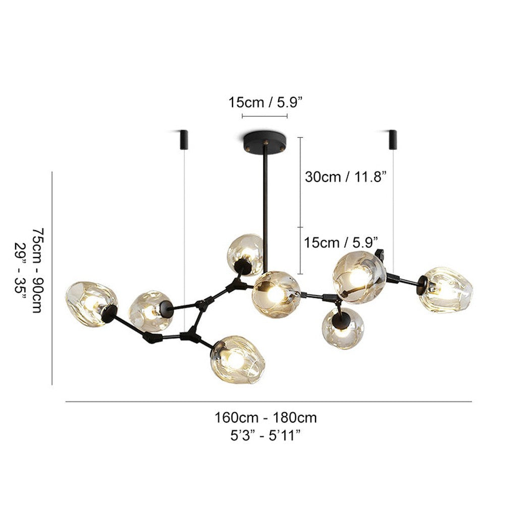 Carmen multi lamp glass pendant light chandelier measurements
