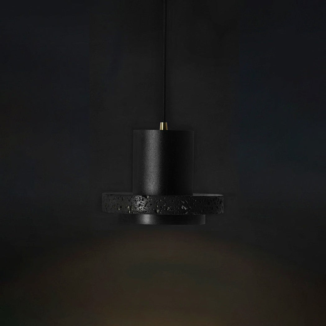 Black Lava C Stone Minimalist Line Pendant Light