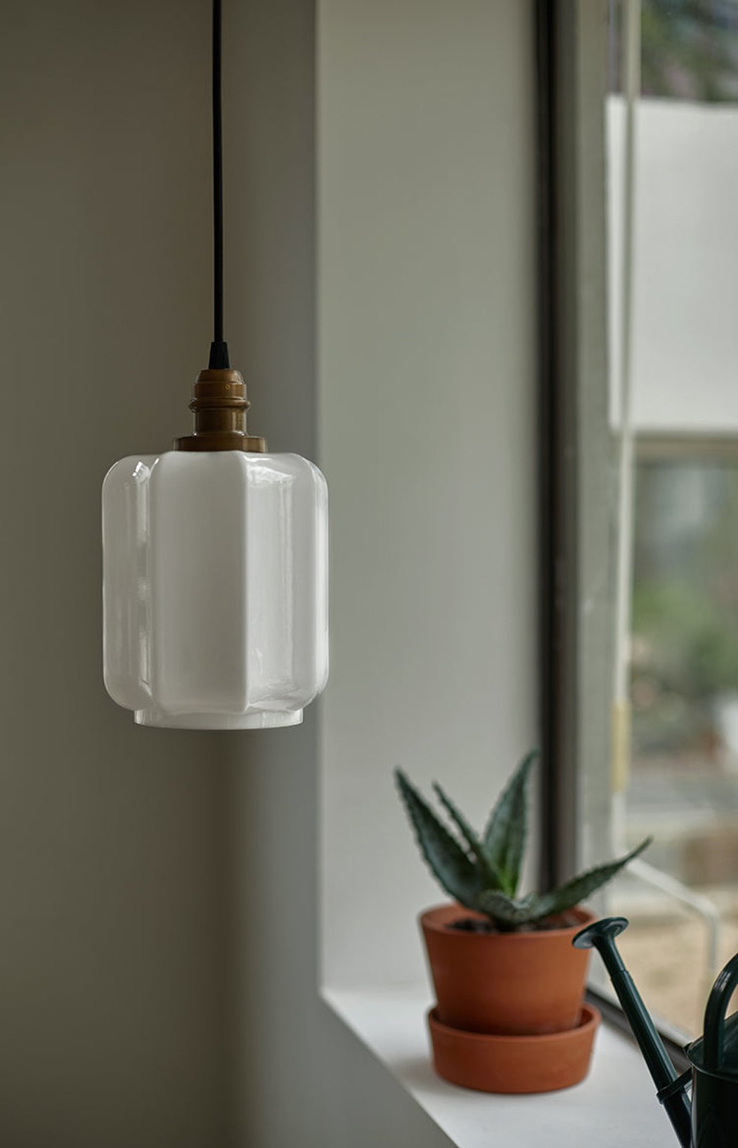 Art Deco Clarice Milk Glass Shade Brass Pendant Light
