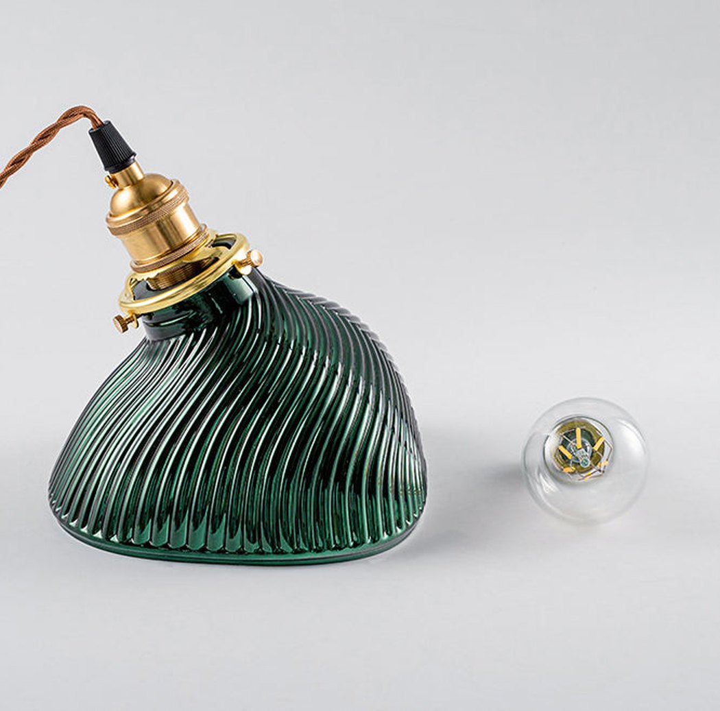 Emerald Green Fluted Shell Glass Art Deco Pendant Light